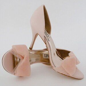 Badgley Mischka Zandra 10 NWT Blush Pink Heels, Tulle Bow Peep Toe